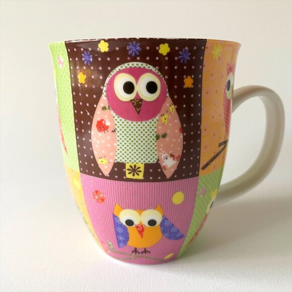 Owls Mug Cute Colorful Retro Large Coffee Mug 16 oz - Picture 1 of 9